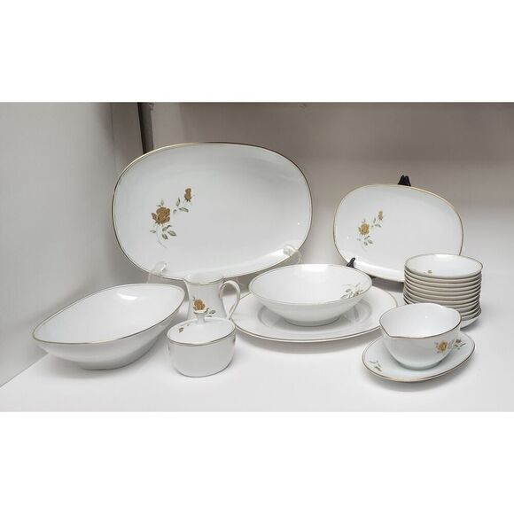 NORITAKE Prima Donna Serving Dishware Set White & Gold Trim - Picture 1 of 8